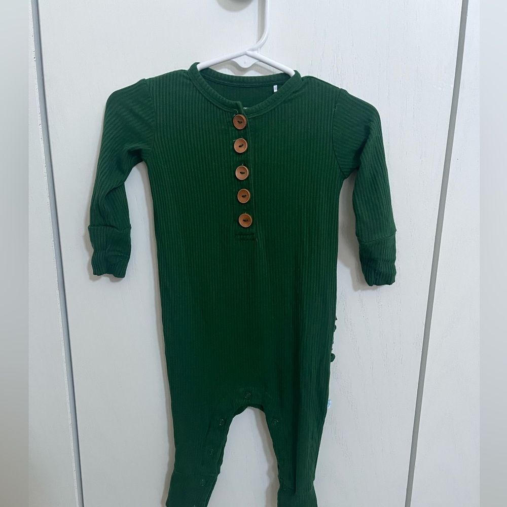 Posh Peanut Forest Green Ribbed Romper